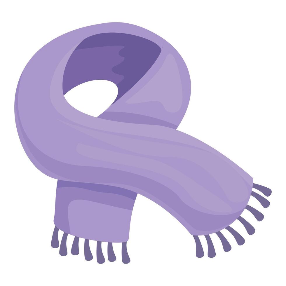 Warm purple winter scarf with fringe hanging on white background vector