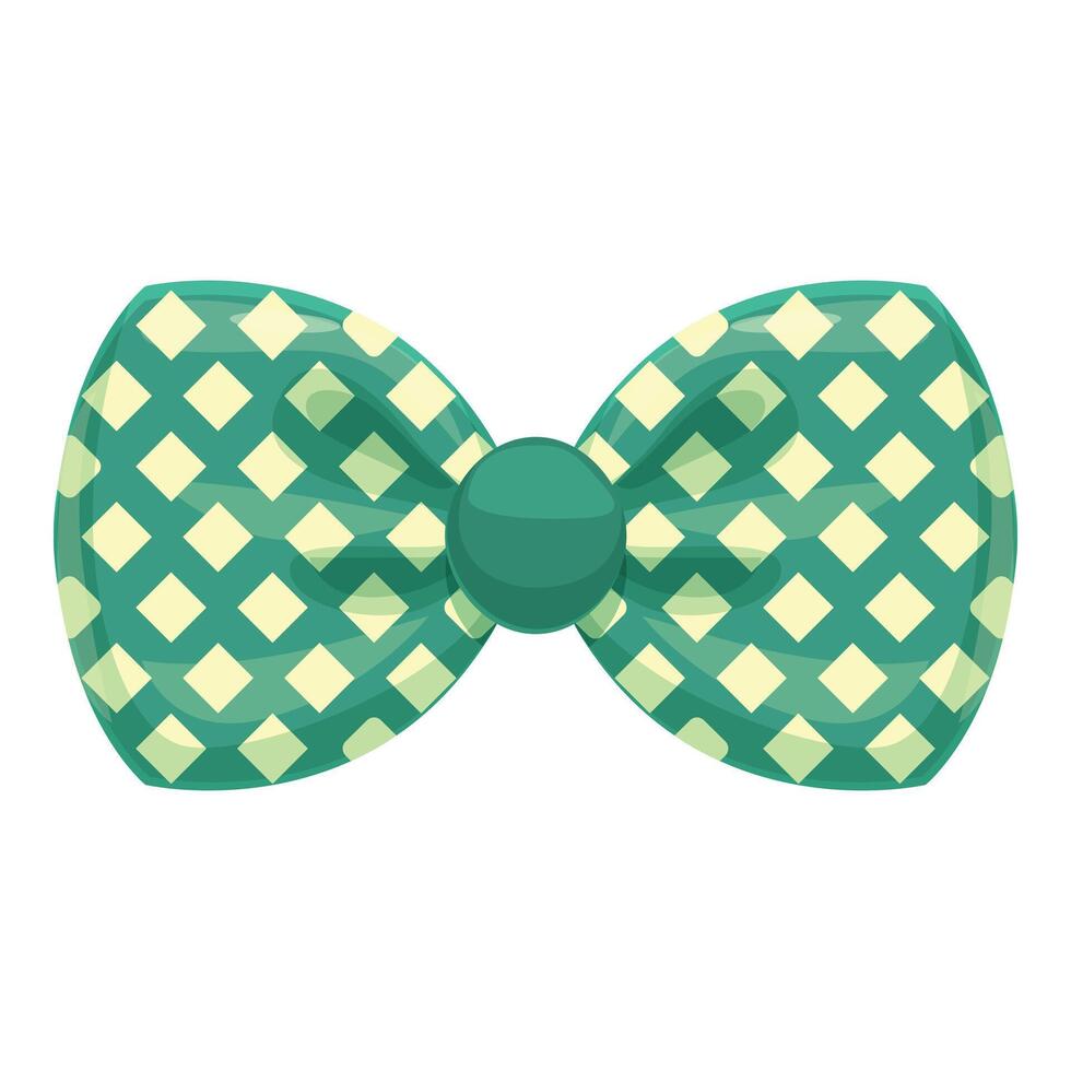Cartoon image of a green checkered bow tie with a green gem in the center vector
