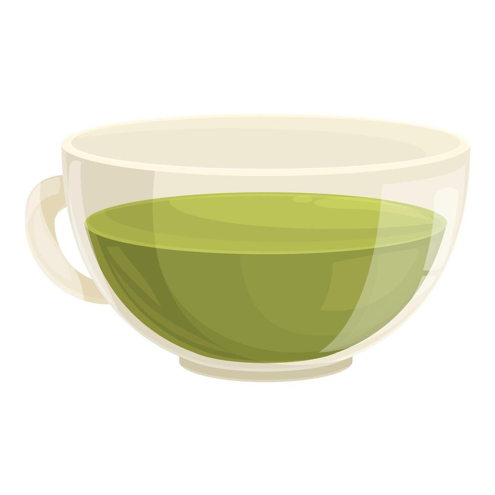 Glass cup holding steaming green tea on white background vector