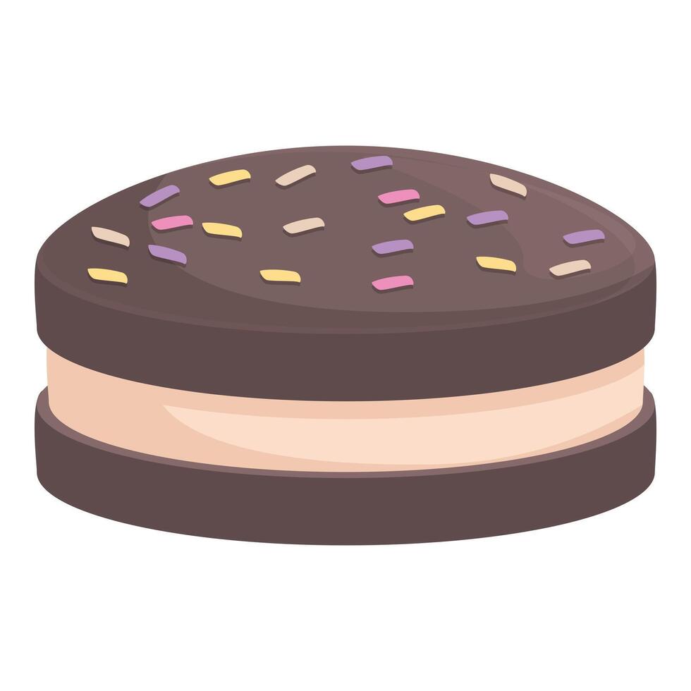 Chocolate cookie being iced with filling and sprinkles vector