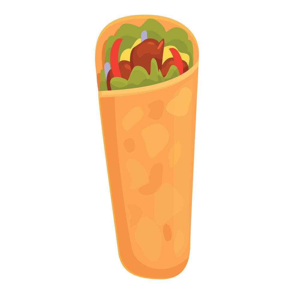 Delicious chicken shawarma wrap with fresh vegetables and sauce vector