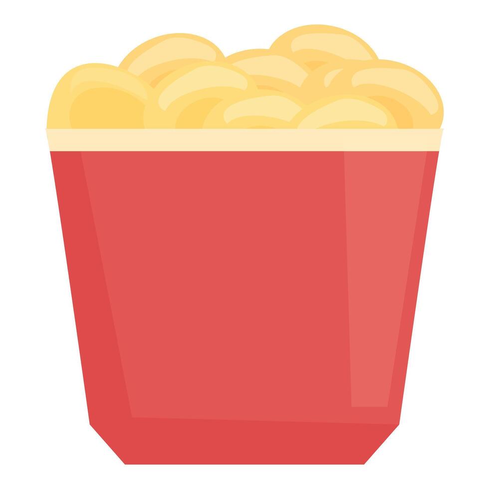 Red cardboard box full of french fries standing on white background vector