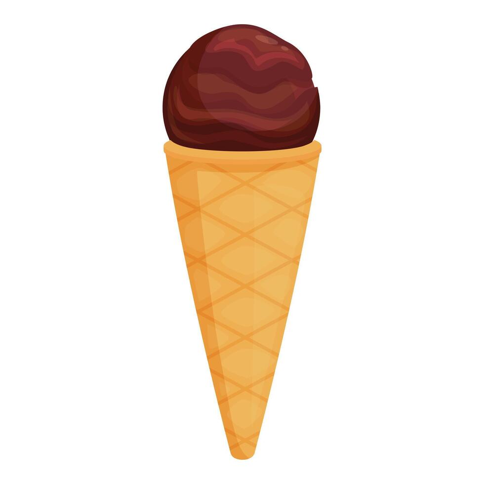 Chocolate ice cream scoops is melting in waffle cone vector