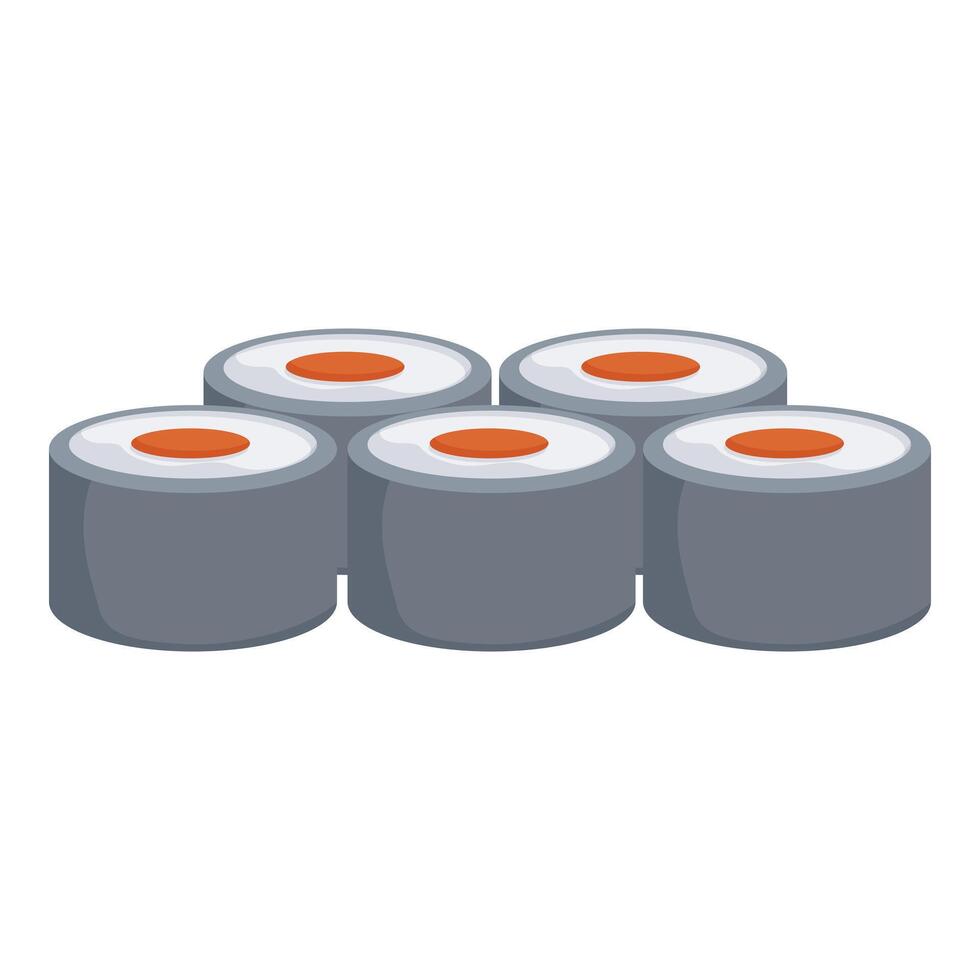 Five nigiri sushi pieces with salmon filling on top are lying next to each other vector