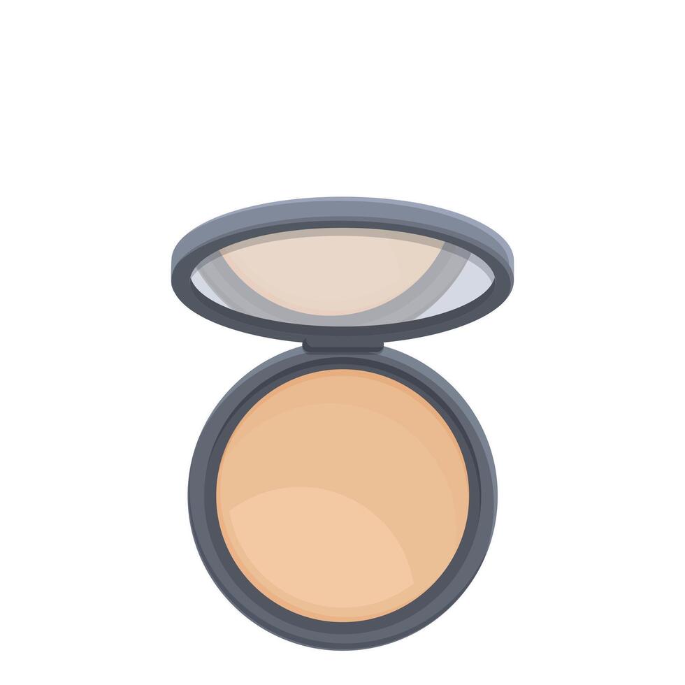 Round compact powder case with mirror open presenting makeup product vector