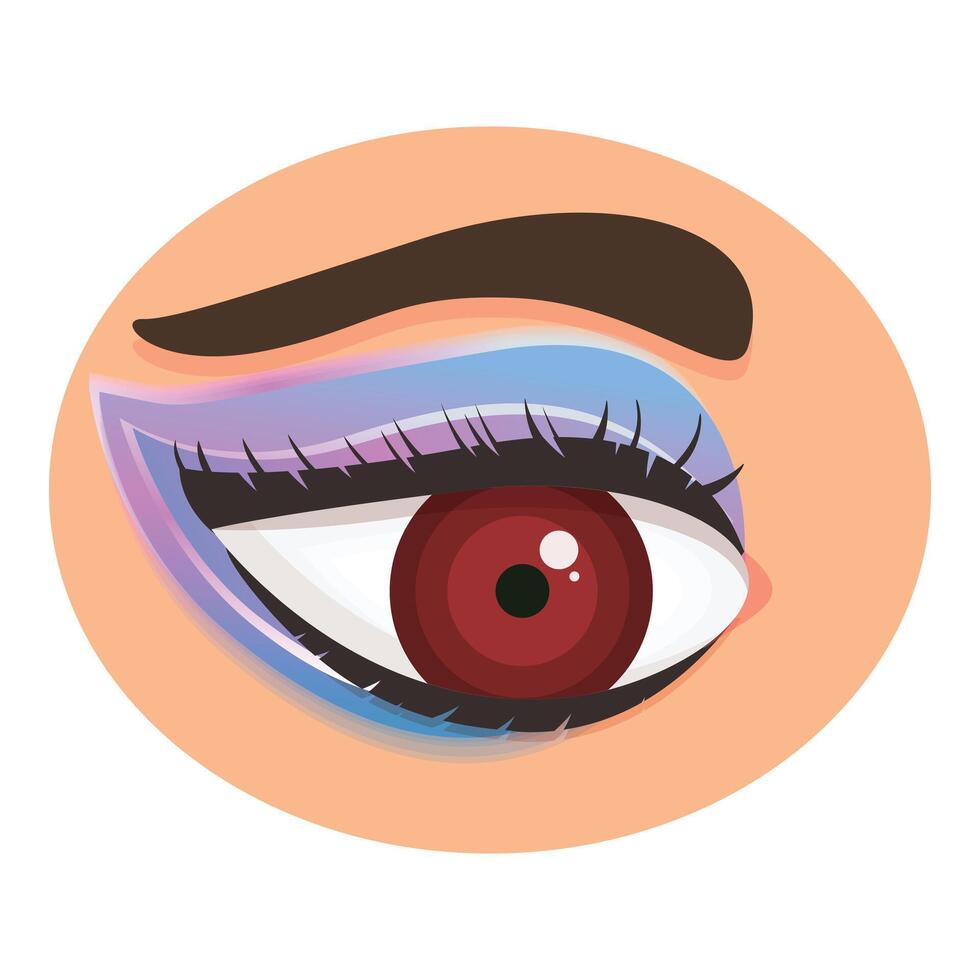 Woman eye with red iris and long black eyelashes showing makeup style vector