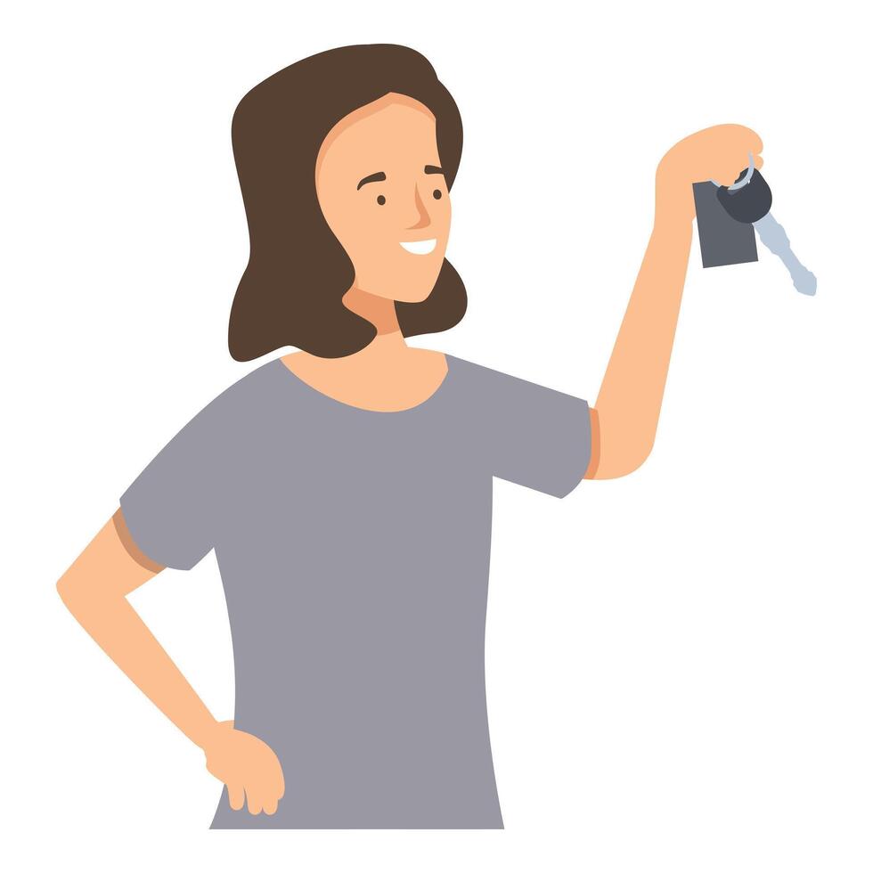 Woman holding new car keys smiling and posing vector