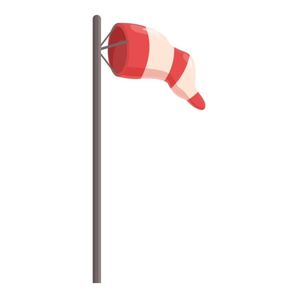 Red and white windsock flowing in the wind on metal pole vector