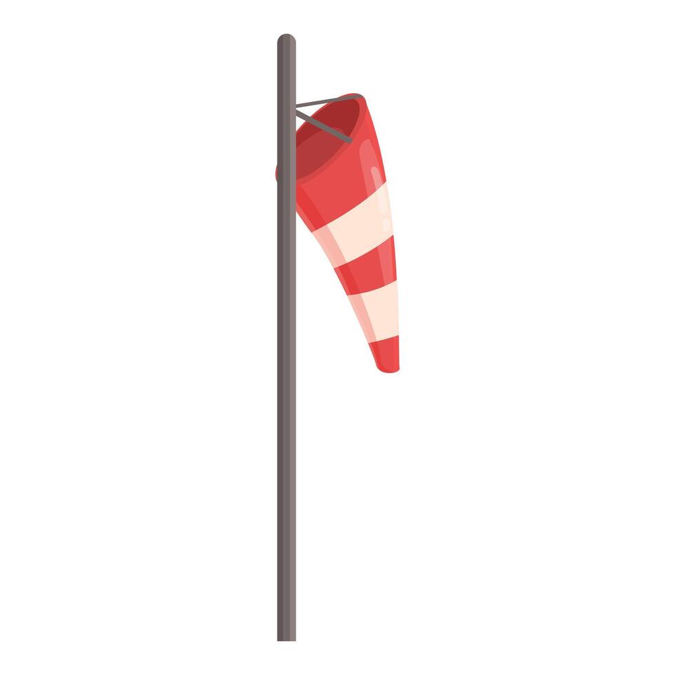 Red and white windsock hanging on metal pole showing wind direction and strength vector