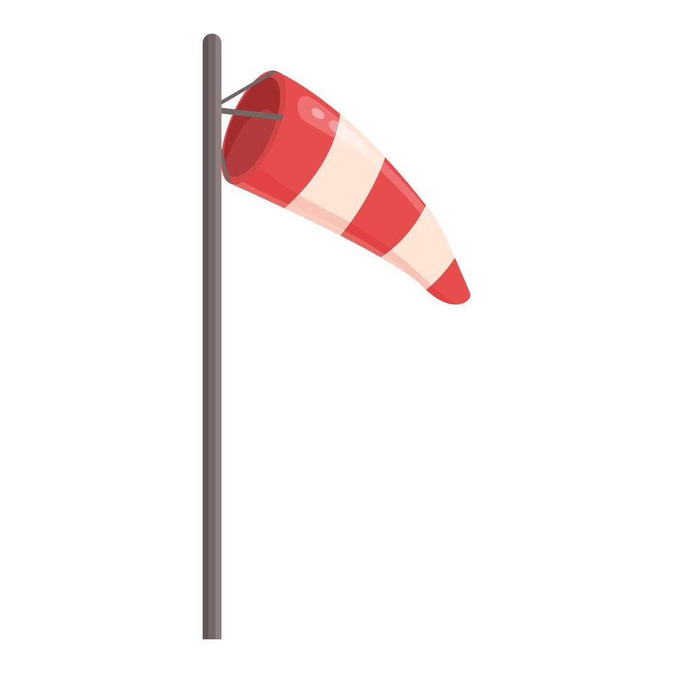 Red and white windsock flowing in the wind on metal pole vector