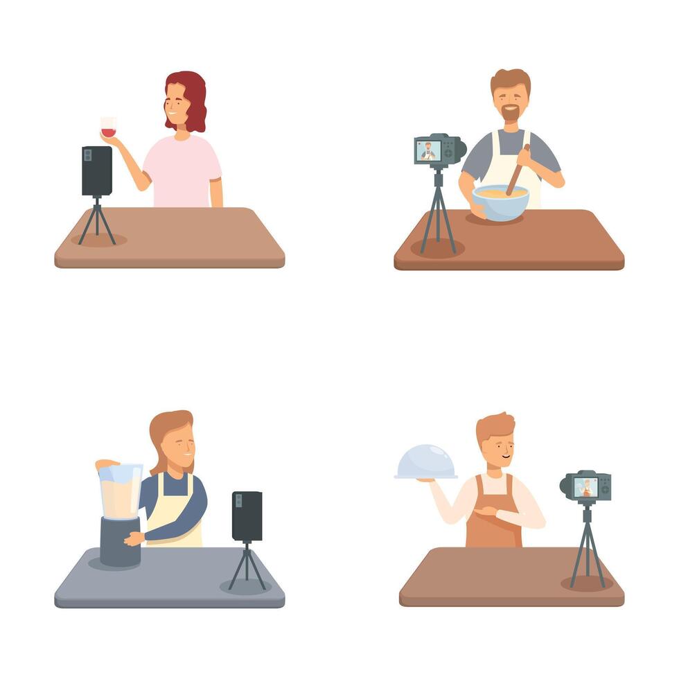 Content creators making tutorial videos vector