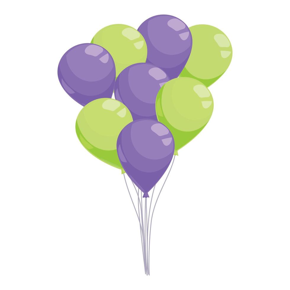Bunch of green and purple balloons floating with helium for a party vector