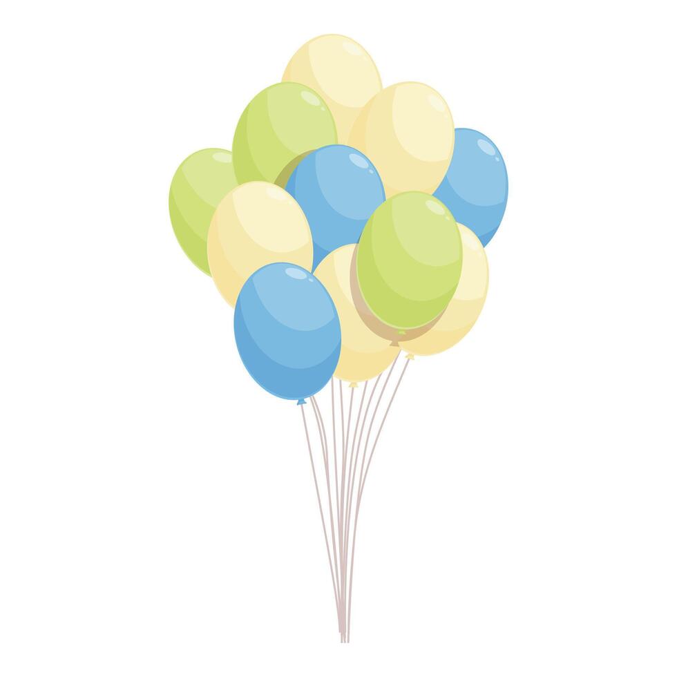 Bunch of green yellow and blue balloons floating for birthday party vector
