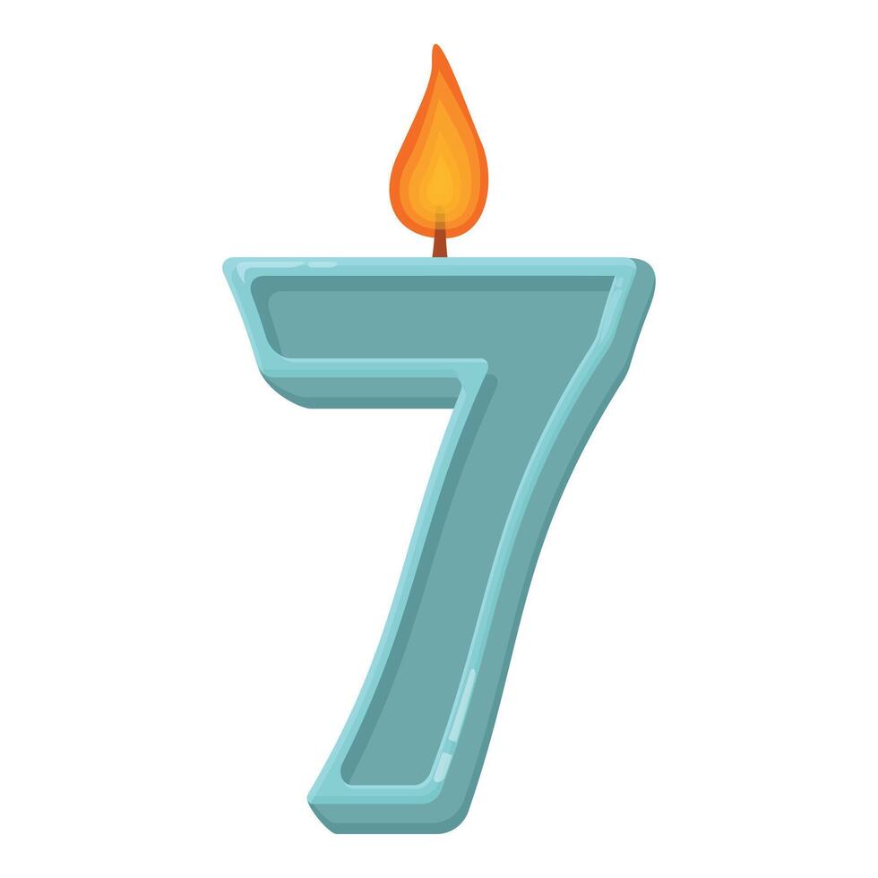 Blue number seven candle with burning flame for birthday celebration vector