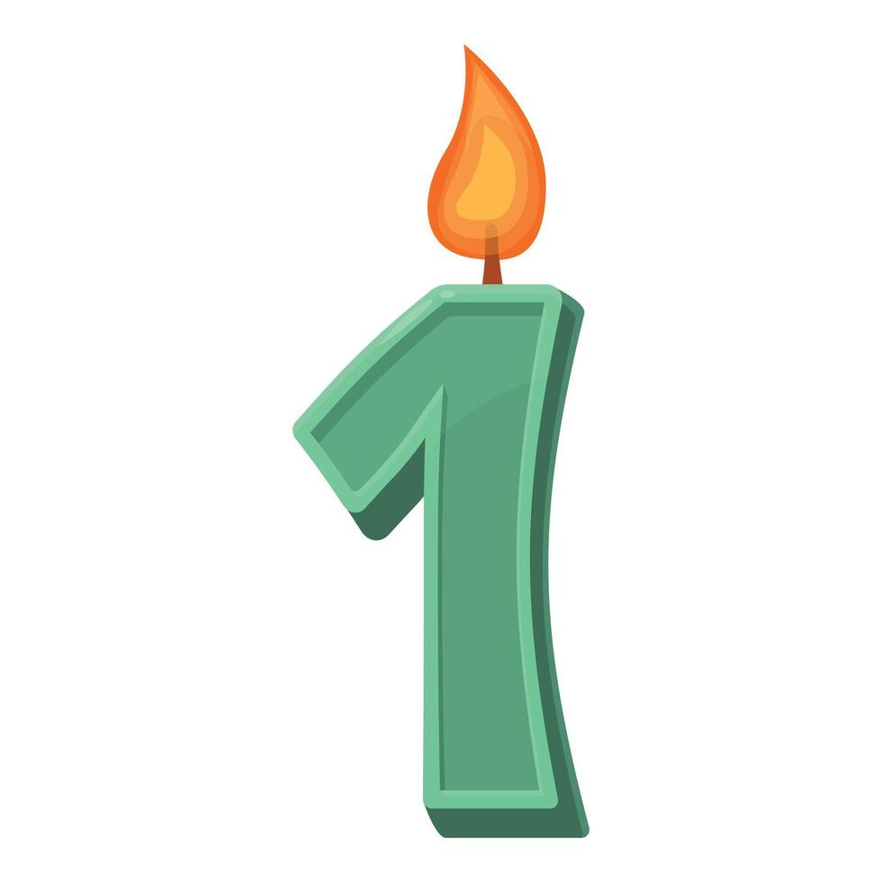 Green number one birthday candle burning with bright flame vector