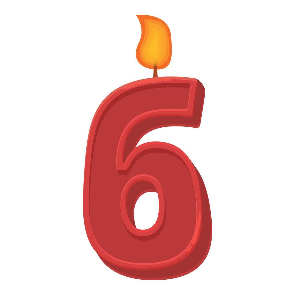 Red birthday candle number six burning with a flame celebrating an anniversary vector