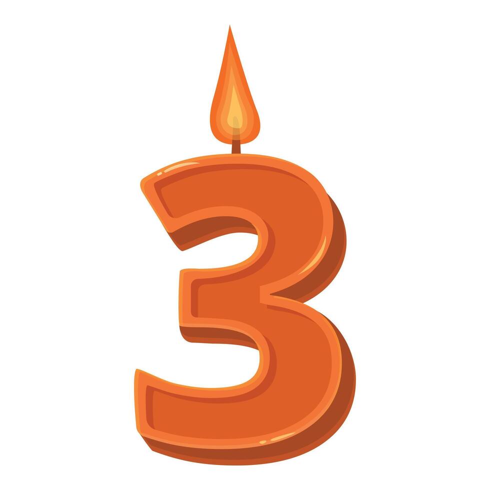 Burning orange number three candle celebrating a third birthday vector
