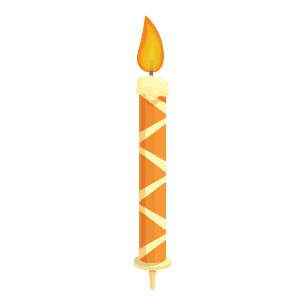 Tall orange candle with a yellow and white striped pattern is burning brightly vector
