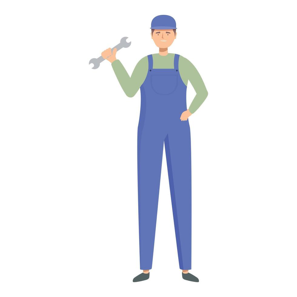Confident mechanic is posing with his wrench vector