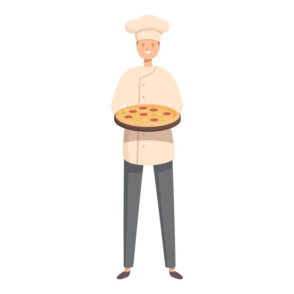 Professional chef is proudly presenting a freshly baked pizza vector