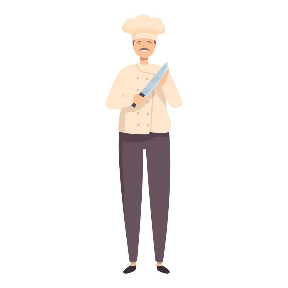 Professional chef is holding a large knife vector