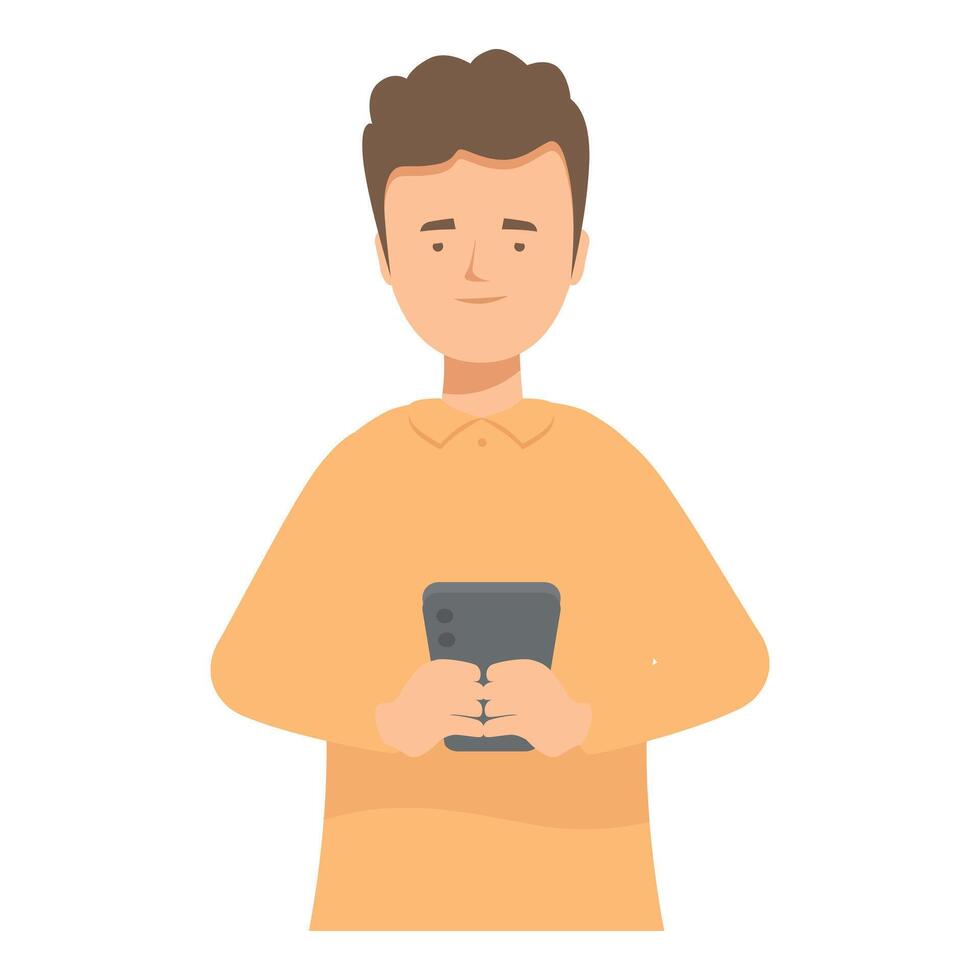 Young man holding smartphone browsing internet vector