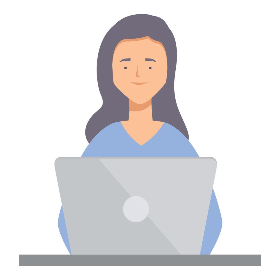 Young woman working from home office using laptop computer vector