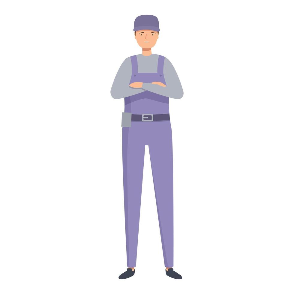 Confident repairman wearing overalls standing with arms crossed vector