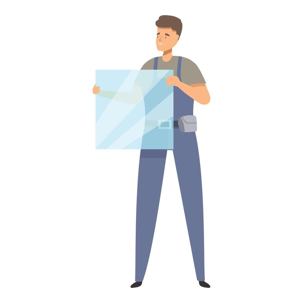 Glazier holding glass pane, window installation service vector