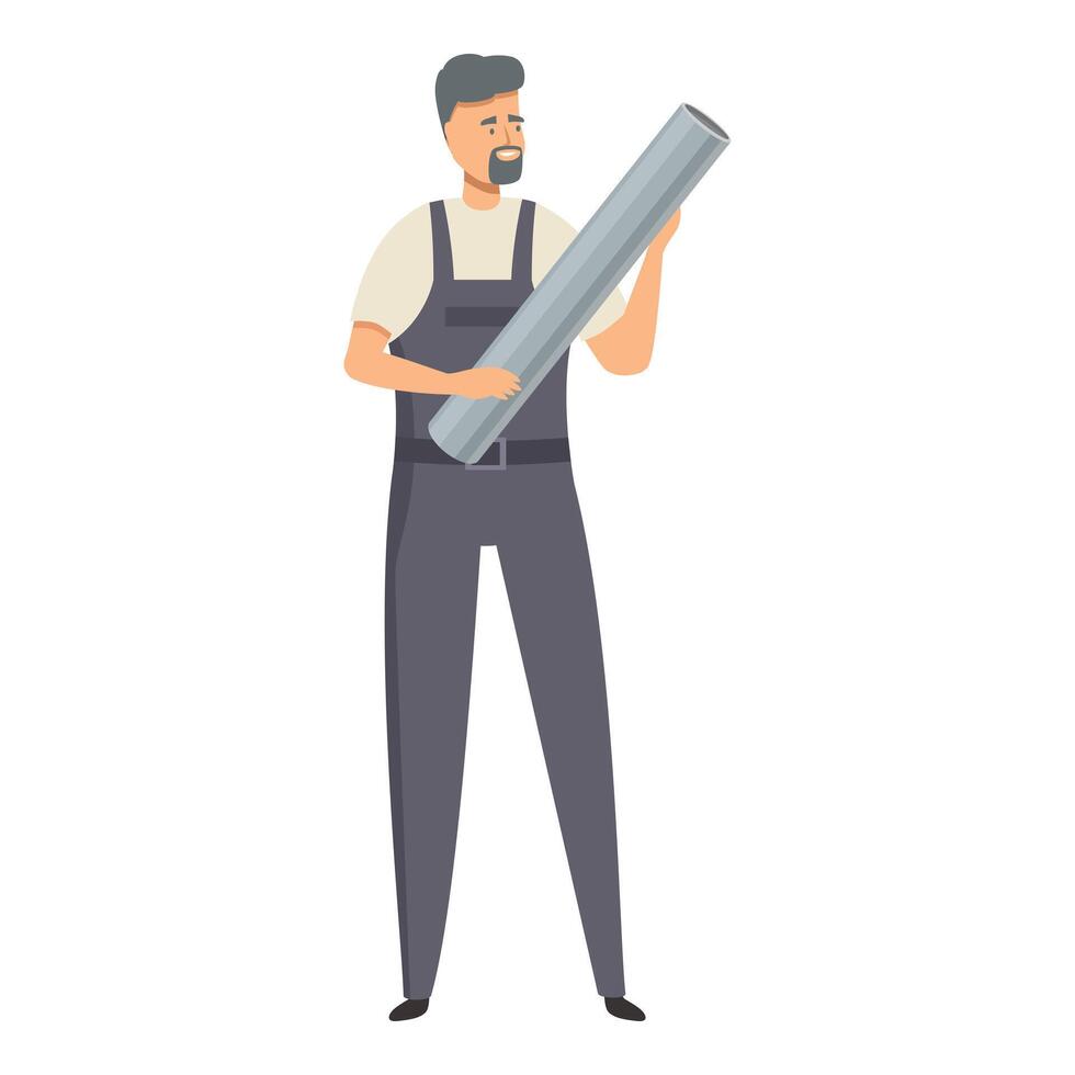 Plumber holding plumbing pipe getting ready for work vector