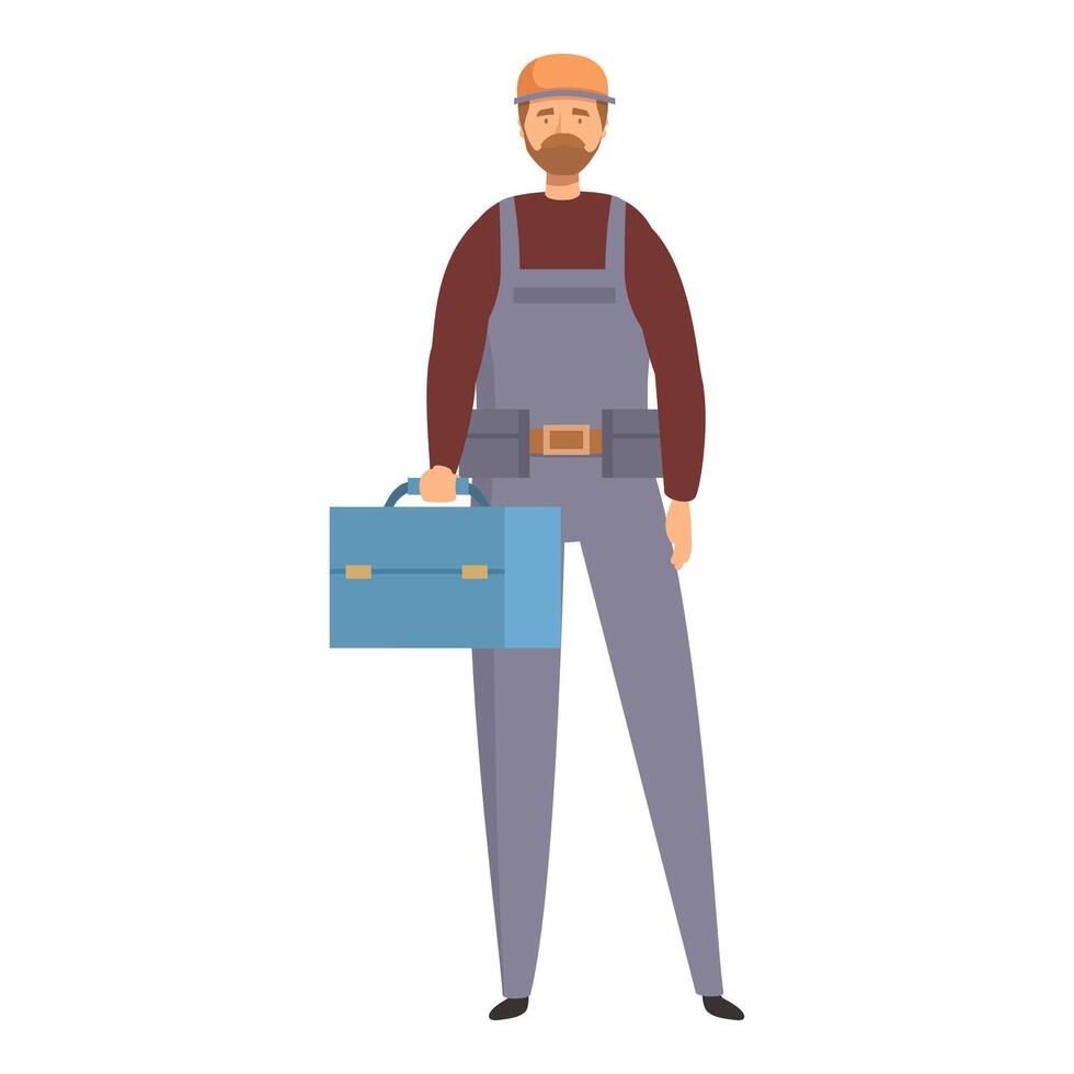 Construction worker holding toolbox wearing hardhat and tool belt vector