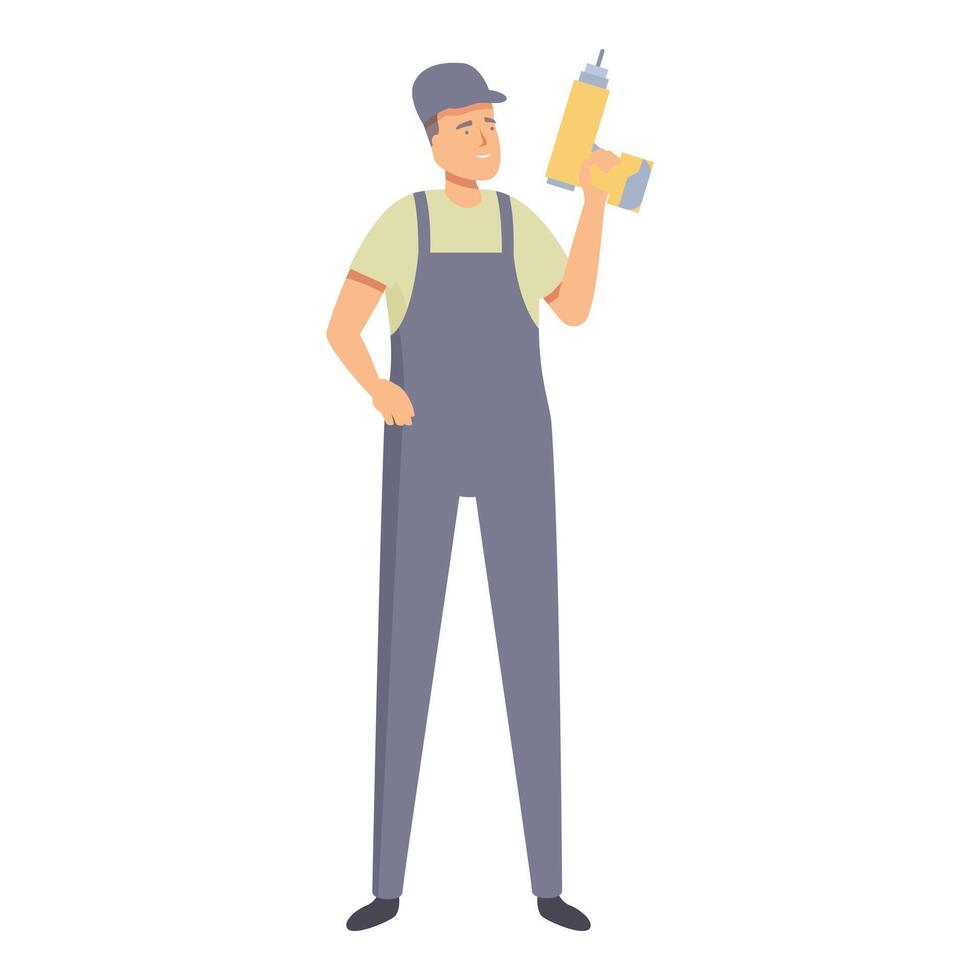 Handyman holding cordless drill wearing overalls and smiling vector