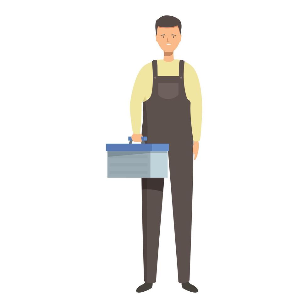 Handyman is holding a toolbox, ready to start working vector