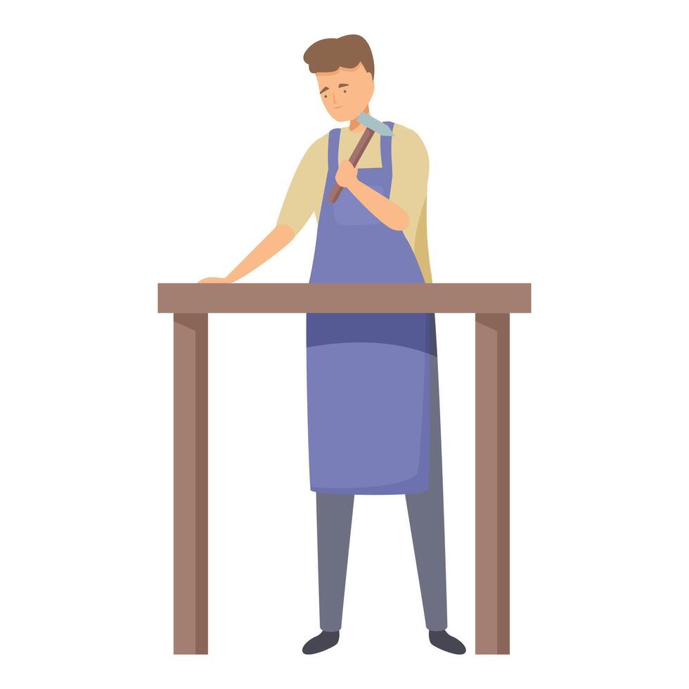 Carpenter working wood using hammer and bench concept vector
