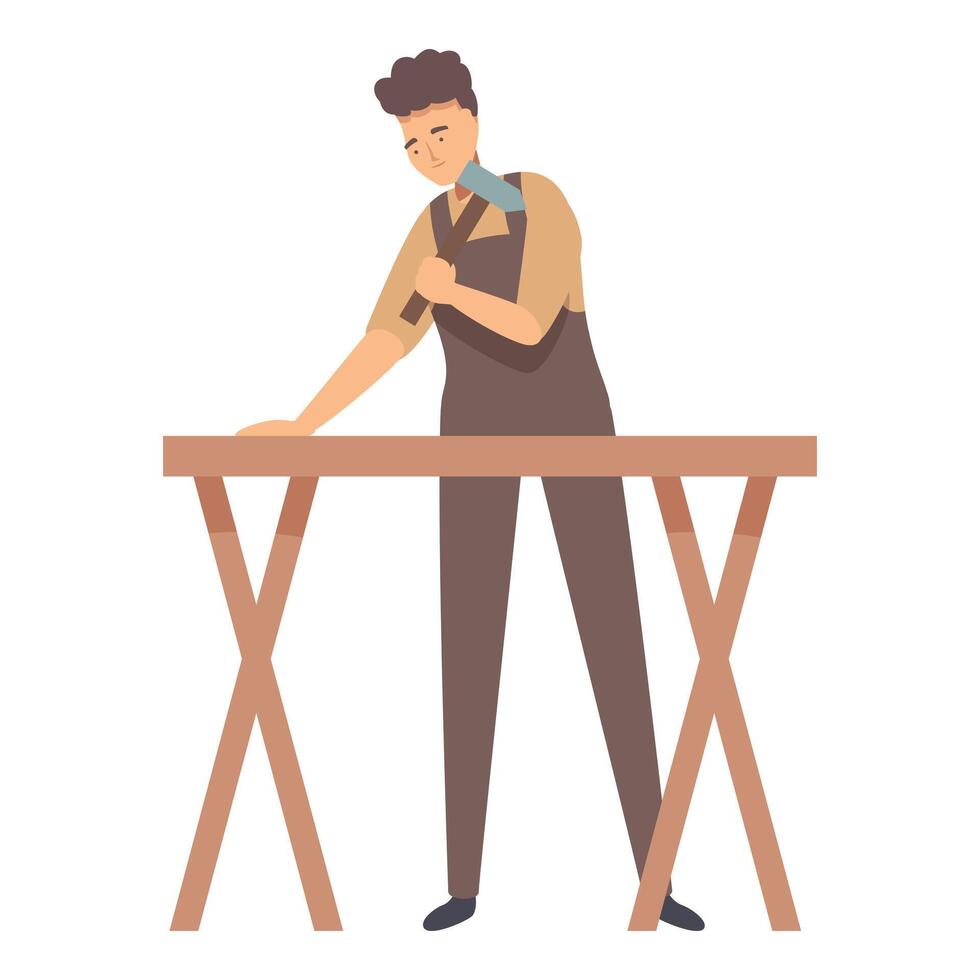 Carpenter hammering wood in his workshop vector