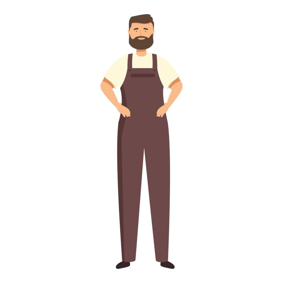 Confident bearded mechanic wearing overalls standing with hands on hips vector