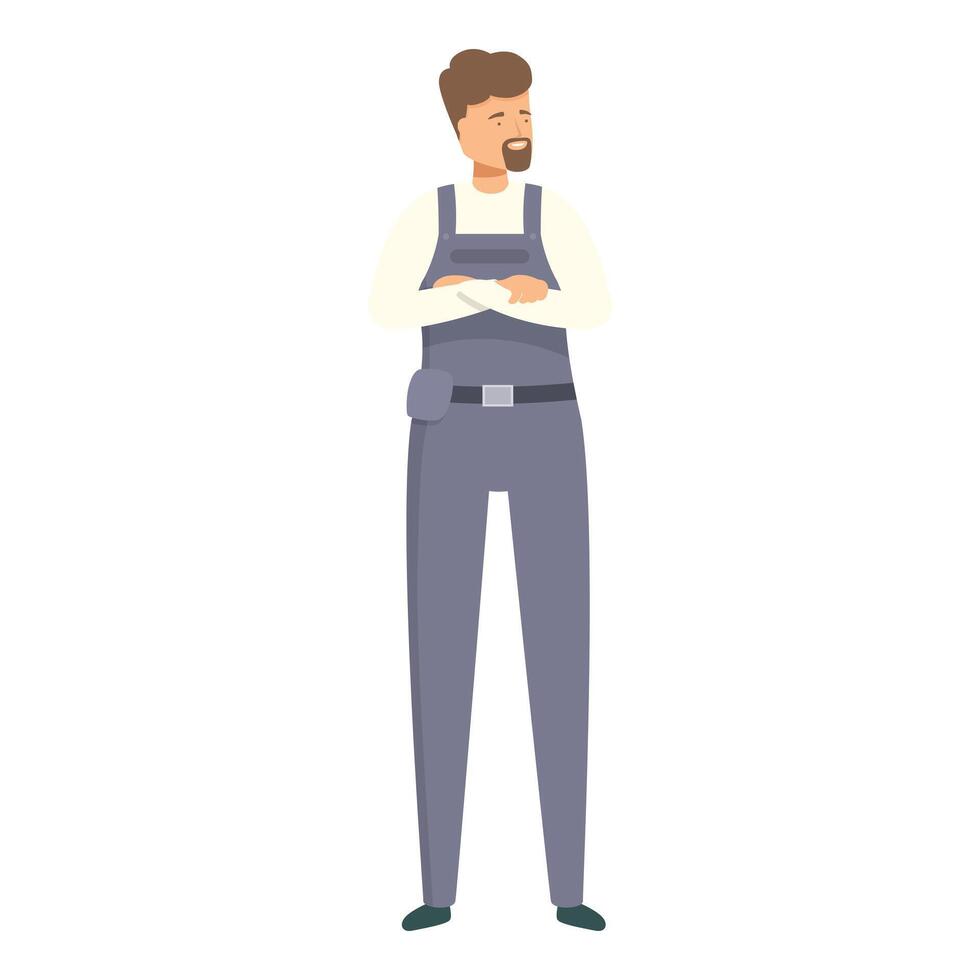 Confident male mechanic wearing overalls standing arms crossed smiling vector