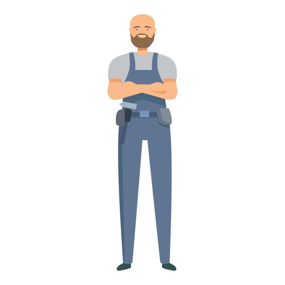 Builder is posing with his arms crossed, ready to start working vector