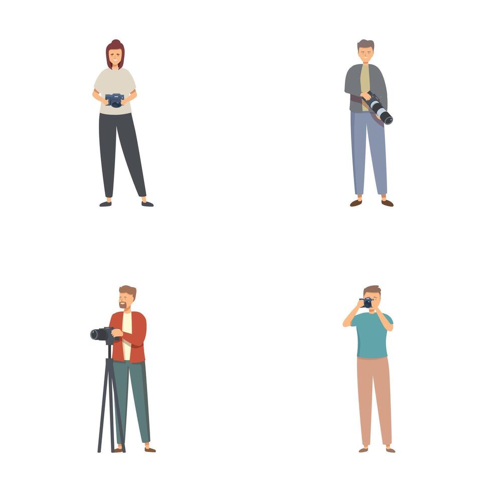 Collection of illustrations showcasing photographers with various cameras vector