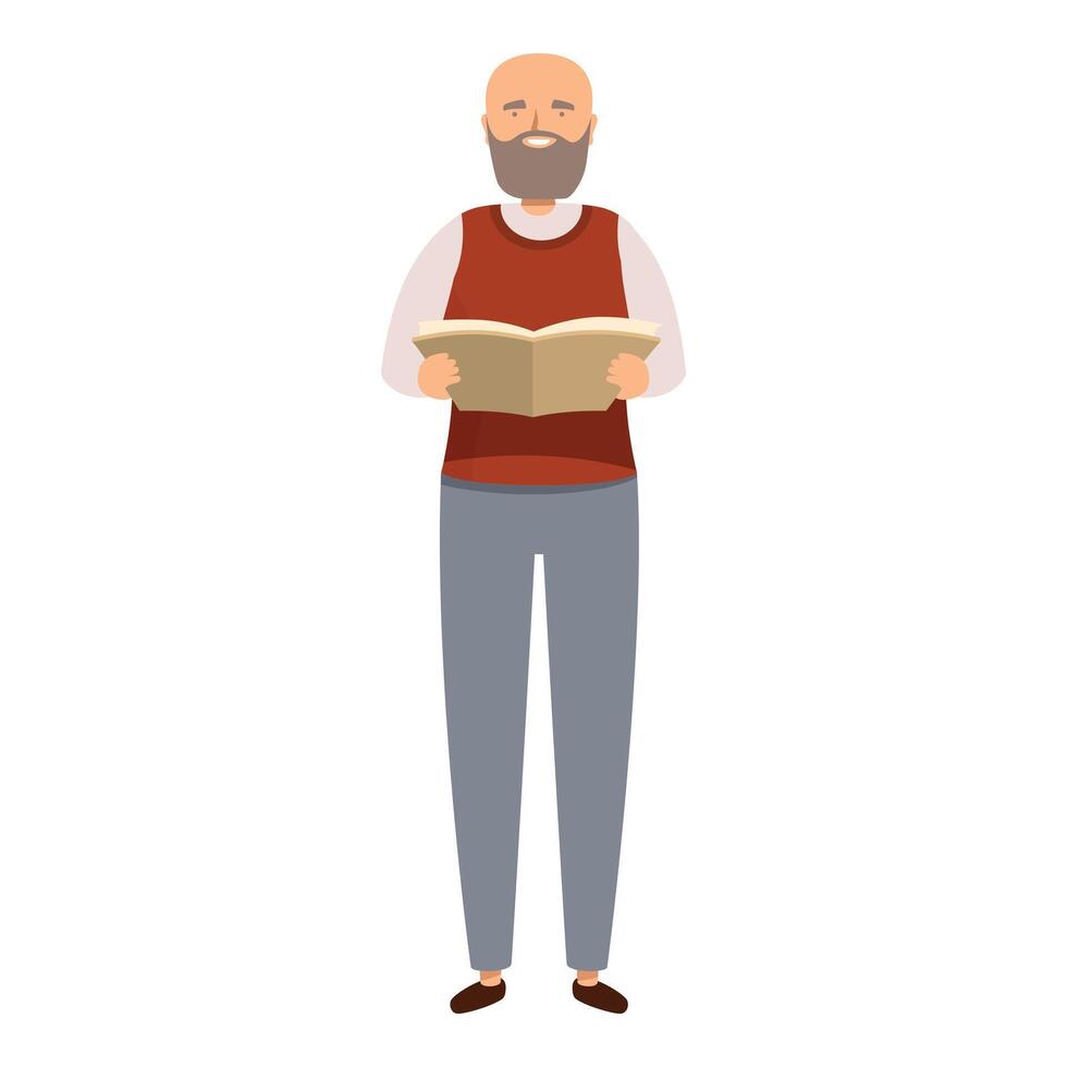 Smiling senior professor holding a textbook is reading for his students vector