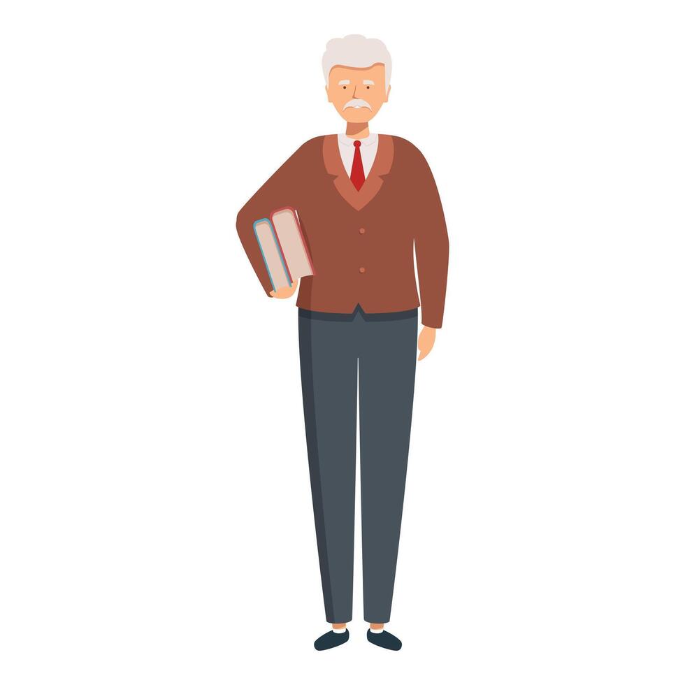 Illustration of a senior professor holding books, isolated on a white background vector