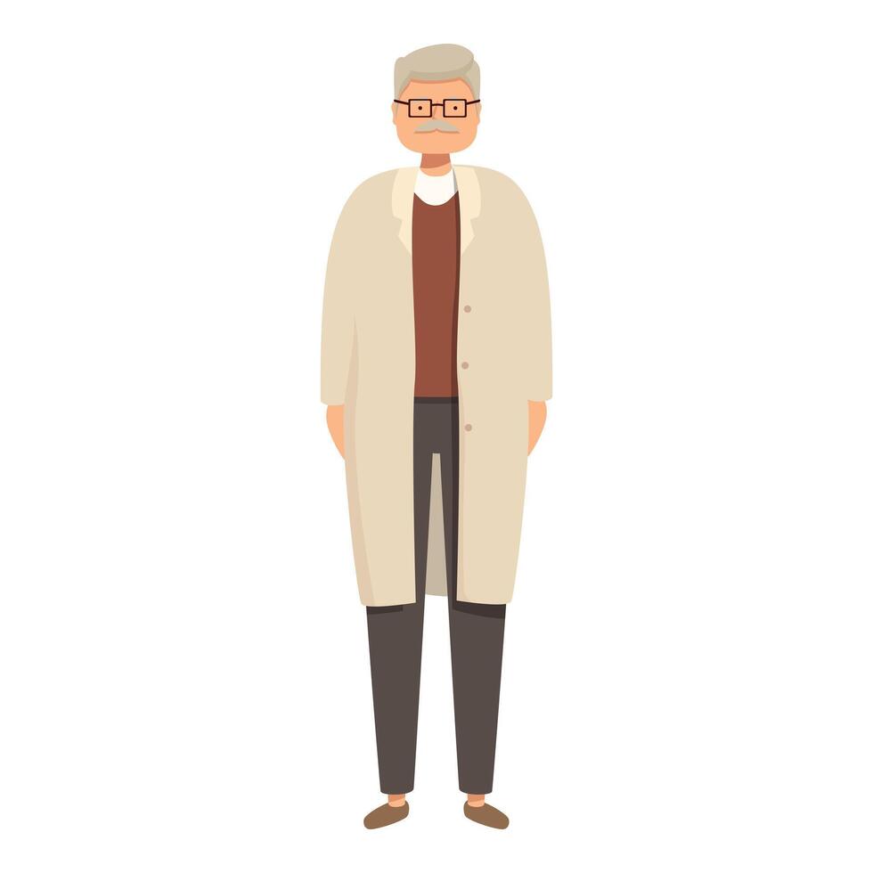 Senior professor wearing beige coat standing with hands in pockets vector