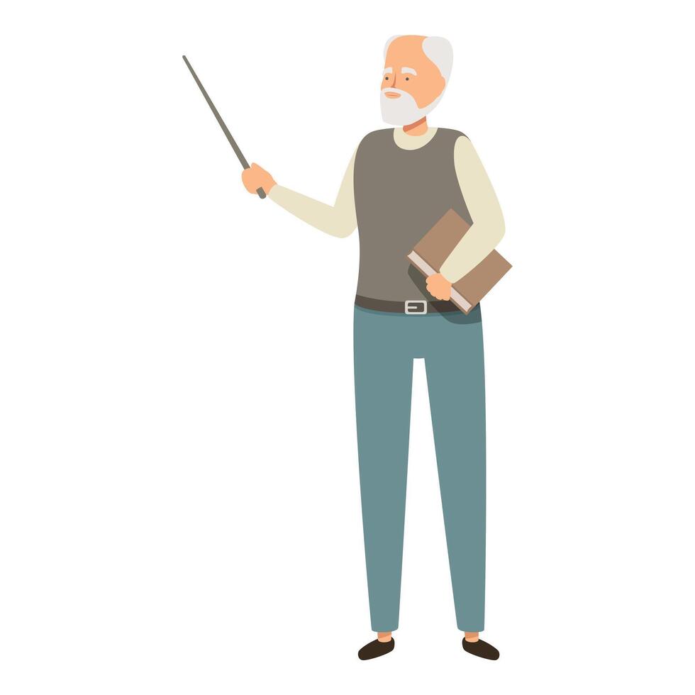 Senior professor holding book explaining lesson using stick in university classroom vector