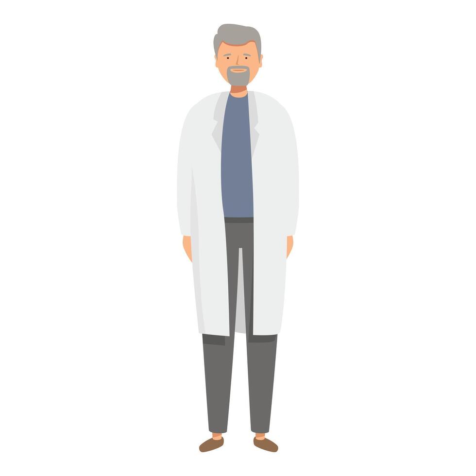 Senior doctor wearing white coat standing with hands in pockets vector