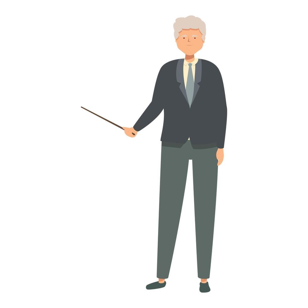Senior professor holding wooden pointer giving a lecture vector