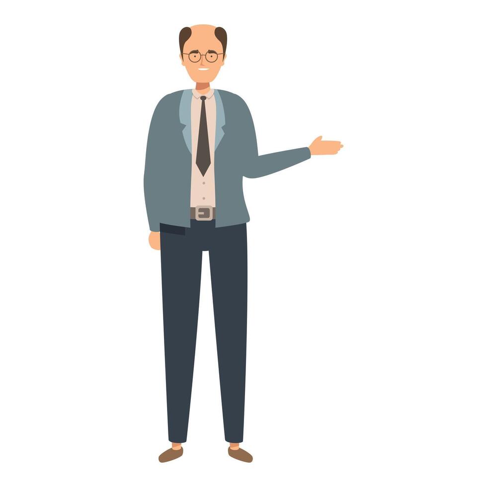 Smiling senior professor gesturing and explaining something during a lecture vector