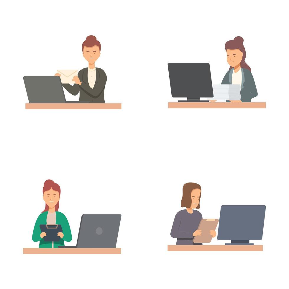 Set of four office worker illustrations vector