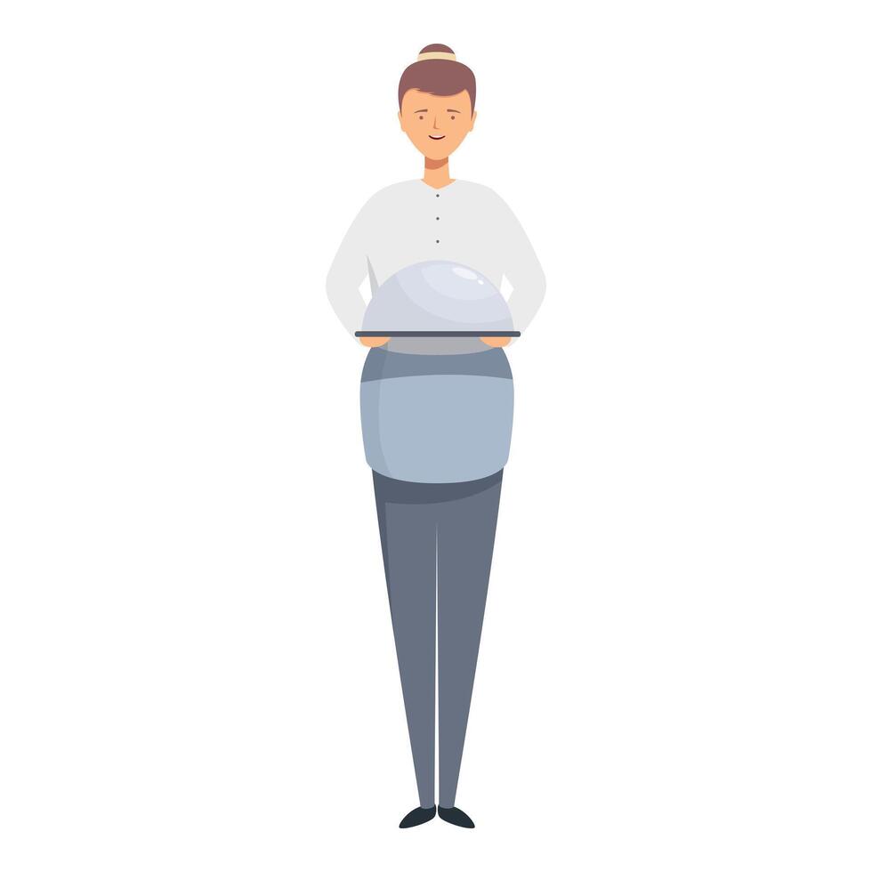 Friendly waitress is bringing a meal, smiling, in her uniform vector