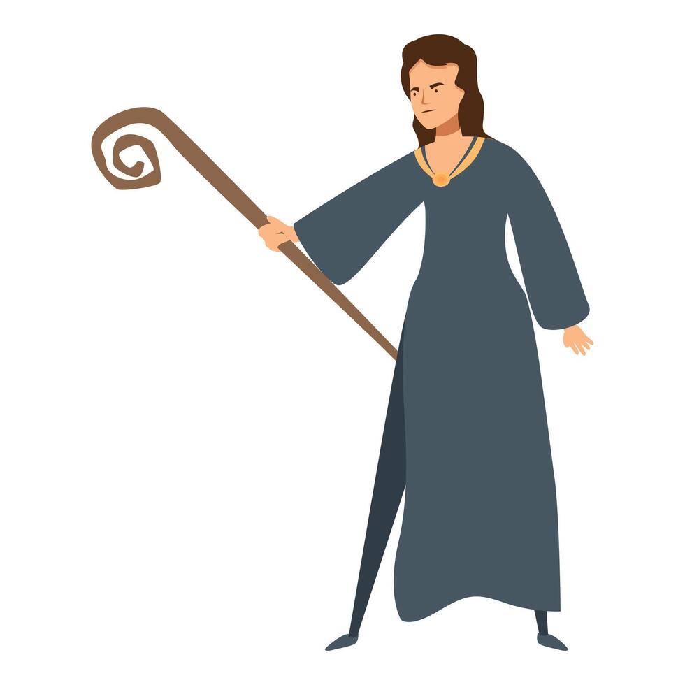 Sorceress holding magic staff, practicing witchcraft, magical powers concept vector