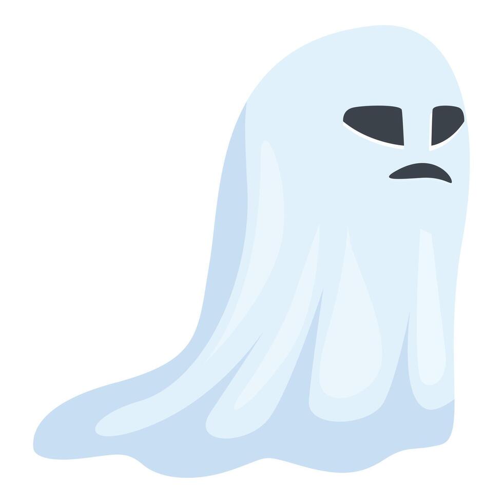 Sad blue ghost floating with neutral expression halloween character vector